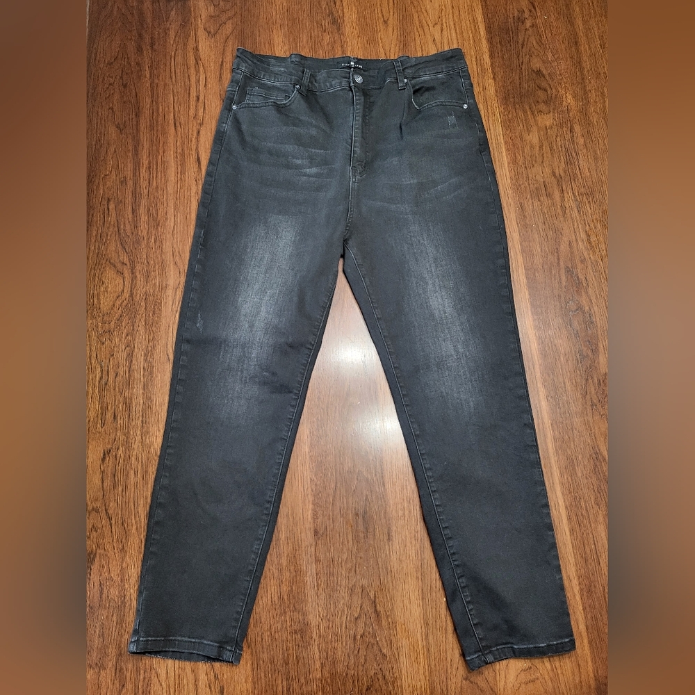 Risen Jeans Women's 2XL Black Distressed High Rise Denim Skinny Jeans Plus Size